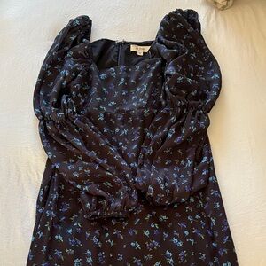 Black Floral Puff Sleeve Dress